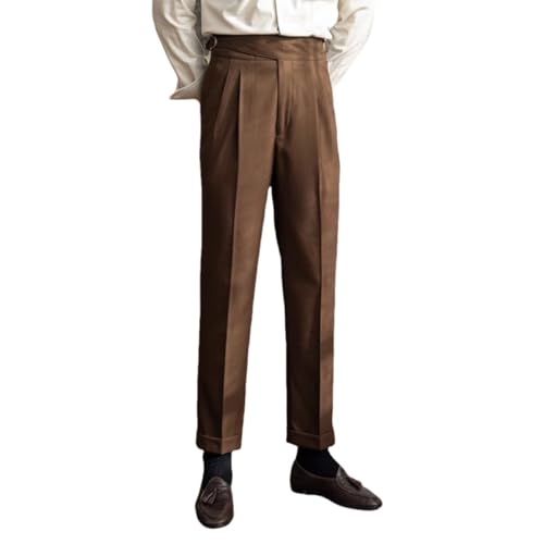 JinXuanYa Mens Dress Pants Casual Suit Pants with Adjustment Buckle, Straight Leg Slacks High-Waisted Pleated Trousers