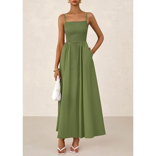 Robe maxi à bretelles spaghetti et col carré avec poches pratiques
