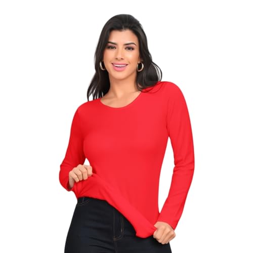 Blusa Segunda Pele Feminina Termica Flanelada Pelucia Manga Longa (BR, Alfa, Único, Regular, Vermelh