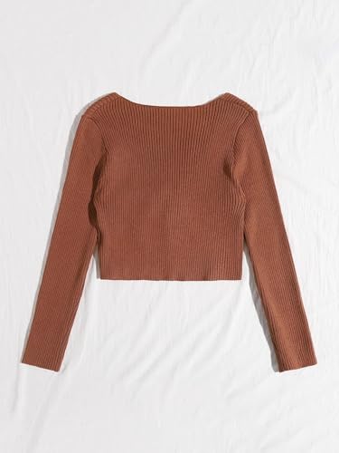 Image of Floerns Women's Tie Front Long Sleeve Rib Knit Shrug Sweaters Cardigan Crop Top