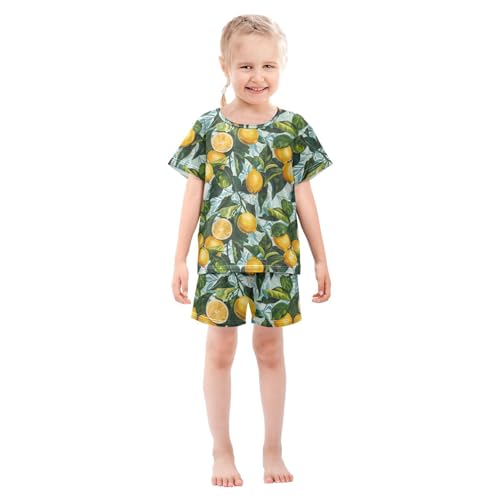 ALAZA Lemon Leaves Pajama Set Short Sleeve Sleepwear Soft Lounge Nightwear3