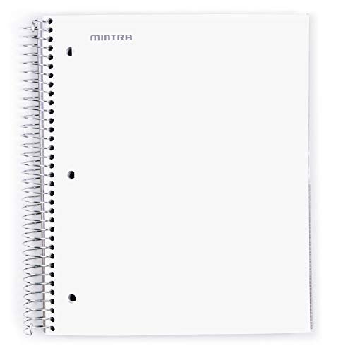 Mintra Office Durable Spiral Notebooks, 5 Subject (White, Wide Ruled 1pk)