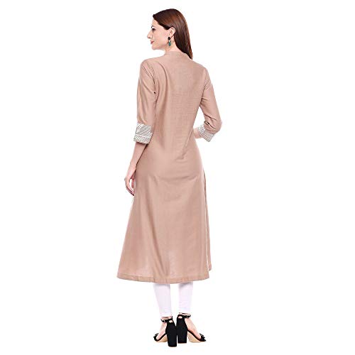 Image of BIBA Womens Synthetic Regular Fit A-Line Mandarin Collar Solid Kurta
