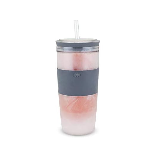 Host Freeze Insulated Lid Plastic Tumbler With Straw, 16 oz, Grey Silicone Band