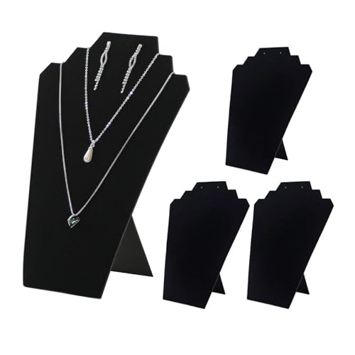 Justsoso 4pcs/set Velvet Black Foldable Necklace Display for Selling, Portable Jewelry Easel Display Stand Rack, Bust Stand Holder For Home Use or Shop Show