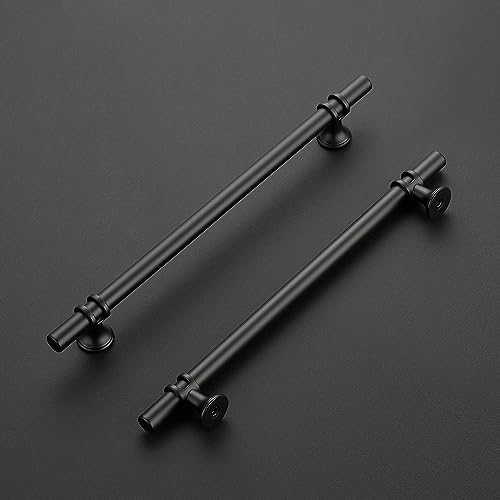 Image of Ravinte 25 Pack 10-1 /2 Inch Cabinet Pulls Kitchen Cupboard Handles with Round Base Matte Black Drawer Pulls Cabinet Handles 10-1 /2 inch Length,8 inch Hole Center