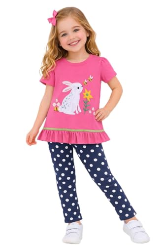 Image of HILEELANG Toddler Girl Easter Outfit Spring Summer Cotton Leggings Pants Tees Shirts Clothing Sets