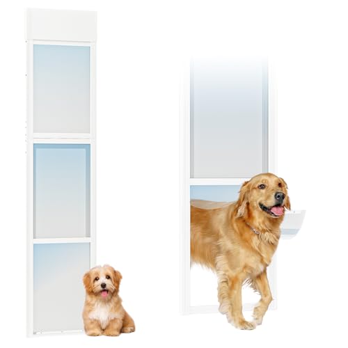 Homfstyi Dog Door for Sliding Glass Doors 74.879.9 Height Adjustable Two-Piece Design Pet Door with Lock Easy Insert-Install No-Drill Needed Ideal for Apartments Rentals Balconies & Patios