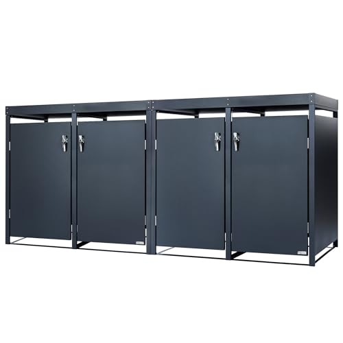 Zelsius Mülltonnenbox 4er mit Pflanzdach für 4 Tonnen | 120-240 Liter | Anthrazit RAL 7016 | inkl. Erweiterungsmöglichkeit | Aufbewahrungsbox für Mülltonnen, Müllbox | Sichtschutz für Tonnen