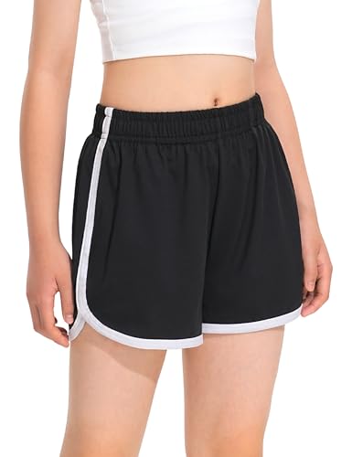 BOOPH 4 Packs Girls Shorts Quick Dry Kids Athletic Soccer Running Dolphin Shorts with Pockets2