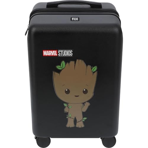 FUL Marvel Guardians of the Galaxy 22.5 Inch Carry On Luggage, Baby Groot Hardshell Rolling Suitcase with Spinner Wheels, Black
