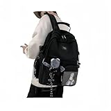 [Enfsdtyec] リュック 韓国 リュック リュックサック レディース 大容量 リュックサック メンズ バックパック ジュアルバッグリュック 通学 学生 女子 かわいい 男女兼用 軽量 おしゃれ (ダークブラックチャーム付き)