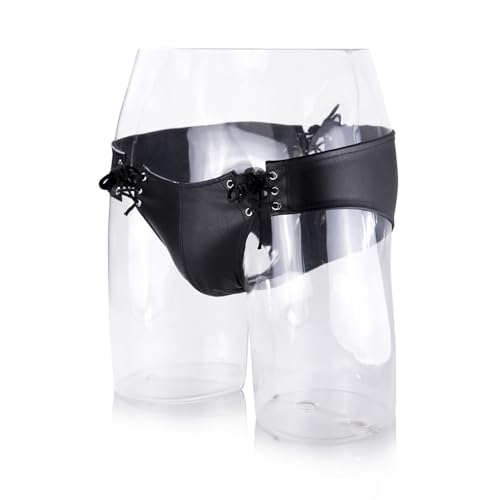 Evankin Men Sexy Black Briefs Faux Leather Underwear Funny Tie Rope Lingerie Low Rise Novelty Panties3