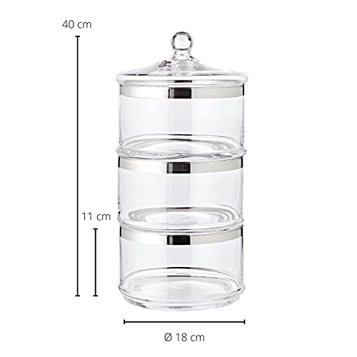Juego de 3 boles de almacenamiento EDZARD Vigo de cristal redondo apilable de 19 cm 3