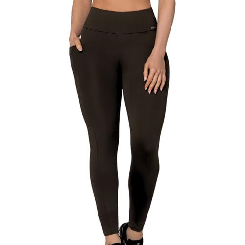 SELENE Calça Legging com Recorte e Bolso Unilateral Fitness Academia Adulto, Preta, GG