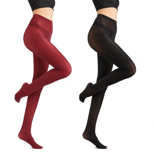 Oruolan Semi Opaque Tights for Women 40D - Control Top Pantyhose for Dress Skirt Boots & Heels Soft Nylon Spandex 4 Season Everyday Wear Black/Coffee/Wine Red 2 Pairs (S M L XL)