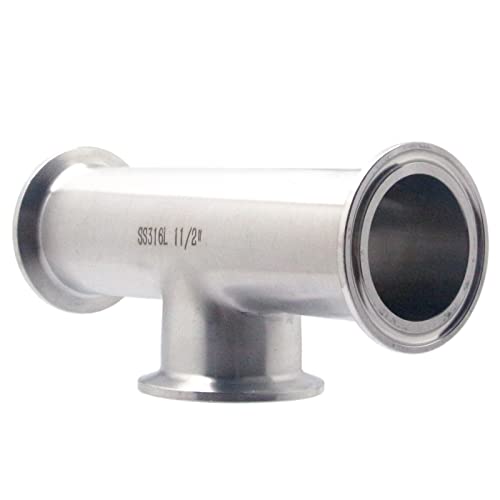 Image of QiiMii Tri Clamp 1.5 inch instrument Tee Tri Clover Tee Fittings 3 Way Stainless Steel SS316L,38mm Pipe OD(1.5 Inch),Used In Pharmacy