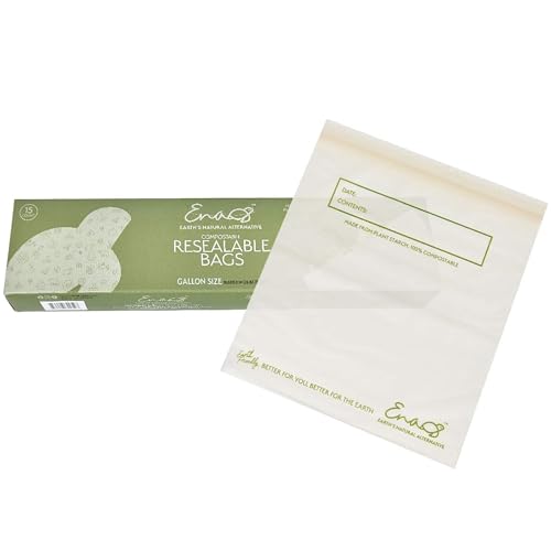 100% Compostable Food Storage Bags [Gallon 50 Pack] Eco-Friendly Freezer Bags, Resealable Bags, Heavy-Duty, Biodegradable, Reusable, Off-White by Earth's Natural Alternative