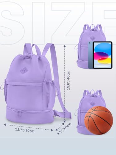 Image of RHDZO Drawstring Gym Backpack with Shoe Compartment and Wet Pocket, Purple