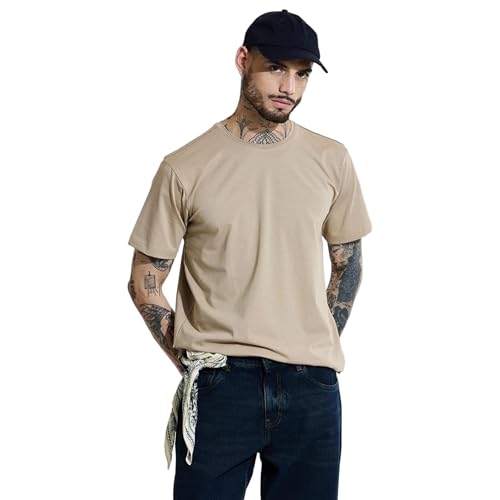 Image of SNITCH 4 Way Stretch Crew Neck Light Weight Half Sleeve Solid Cotton Blend Machine Wash Slim Fit T-Shirt
