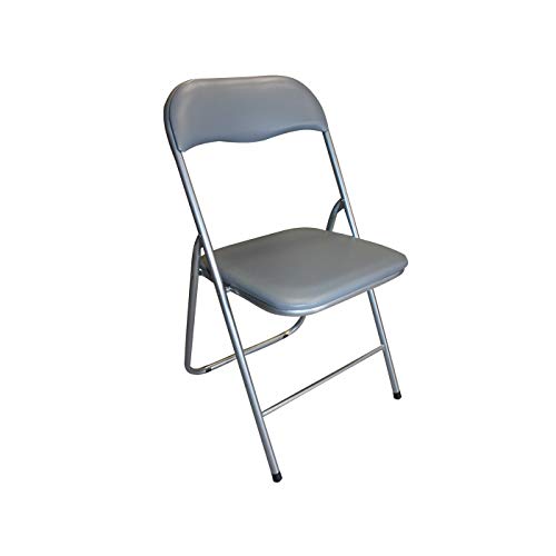 Acan Silla Plegable de Metal y Polipiel Gris 81 x 46.5 x 44 cm