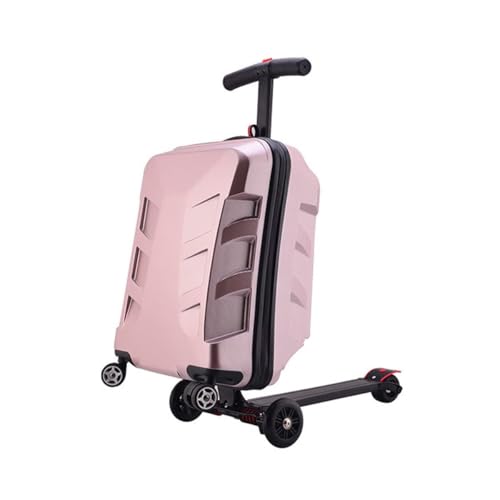 Maleta de equipaje inteligente tripulada – Maleta con ruedas de 21 pulgadas con patinete para adultos y adolescentes, color rosa, capacidad de carga de 120 kg, bloqueo TSA, dirección de 120°, Pink,