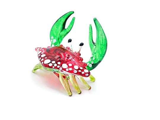 Crabe en verre soufflé rouge et vert, déco bord de mer pour salon chic