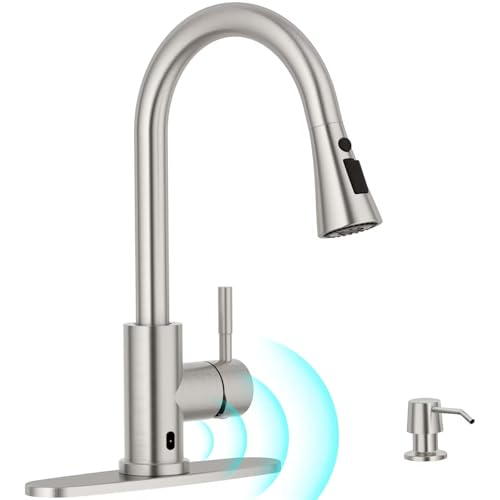 APPASO Touchless Kitchen Faucet, Brushed Nickel Stainless Steel Motion Sensor Sink Faucets with Soap...