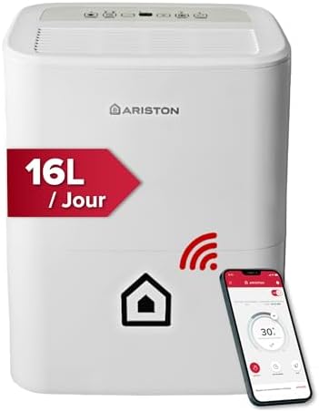 Ariston - Deshumidificador Silencioso Bajo Consumo Portátil Wifi, 16L/día + Depósito de 3L - Deshumidificadores de Humedad 30/44 m², ‎24,5x35x51 cm - ...