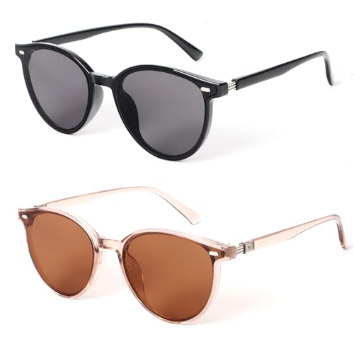Polarized Sunglasses Womens Trendy Classic Retro Vintage Shades Round Frame Sunnies, (2 Pack)