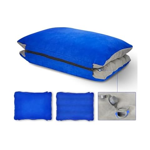 JefDiee Inflatable Camping Pillow with Memory Foam and Washable Cover Camping Gear and Travel Pillow for Airplanes, Camping (Blue M) Cover