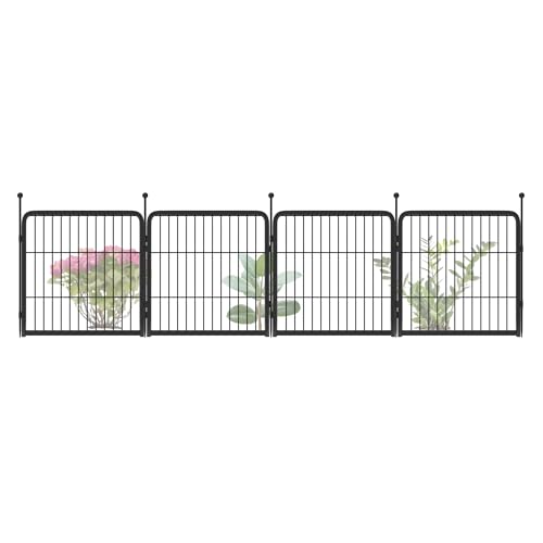 Image of FXW Garden Fence Outdoor for the Yard - 24in(H) x 7.6ft(L) Heavy Duty Metal Animal Barrier for Dog, No Dig Decorative Dog Fence, 4 Panels, Black