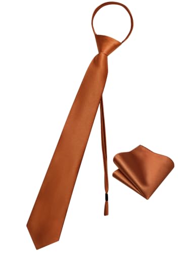 Image of YourTies Zipper Tie for Men Adjustable Pre-Tied Neckties Pocket Square Set | Solid Color Satin Pre Tied Mens Tie Pocket Square Gift Box Set,Formal Casual Wedding Business Party,for Suit Shirt Tuxedo