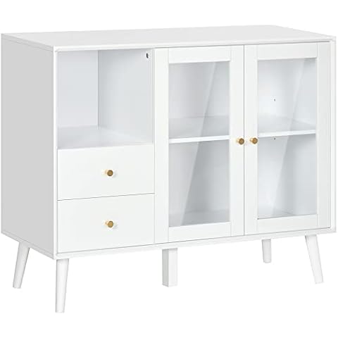 HOMCOM Aparador de Cocina con Puertas de Vidrio y Cajones Cover
