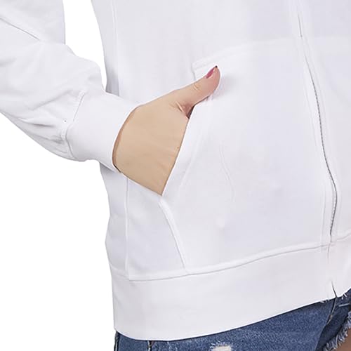Image of CAUSTIC Women's Hoodie Jacket Sweatshirt - Casual Full Zip Up Long Sleeve Cotton Blend Outwear with Pockets & Hooded Top (White)