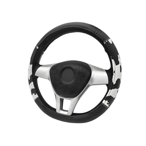 MTRPS Cow Print Steering Wheel Cover 15 Inch Cow Pattern Anti-Slip Steering Wheel Protector Breathable Leather Wheel Wrap Car Interior Decor for Women Men Car Accessories