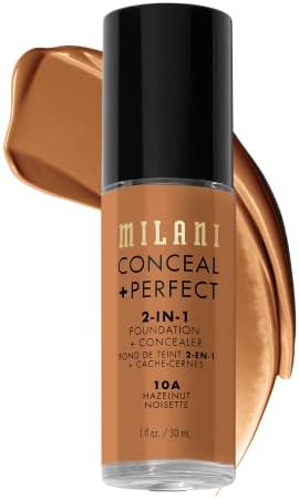 Milani Conceal + Perfect 2-in-1 Foundation + Concealer - Hazelnut (1 Fl. Oz.) Cruelty-Free Liquid Foundation - Cover Under-Eye Circles, Blemishes & Skin Discoloration for a Flawless Complexion
