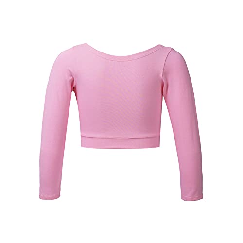 Girls Classic Long Sleeves Ballet Dance Leotard Dress Wrap Top Cotton Front Knot Cardigan Sweater Shrug Tops A Pink 13-14 Years2