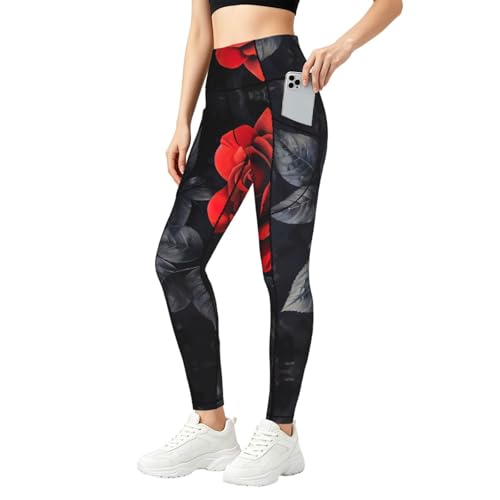 Legging fitness doux imprimé feuilles noires style élégant femme