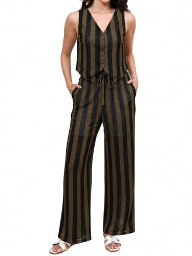 Anetyflying Women's 2 Piece Pants Sets Striped Outfits Vacation Beach Set - image 1