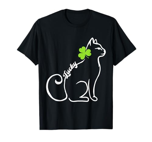 Lucky Cute Cat Green Clover Shamrock Irlanda Irlanda Camiseta