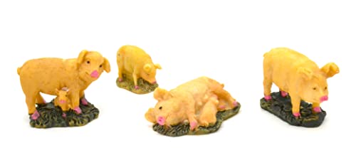 4 x maiali e suinetti. figurine di Natale 6 cm. Set di scena di natività, statuette. Animali, nascita di Gesù. 3 re. mestieri presepe Dio. Accessori per modelli in scala
