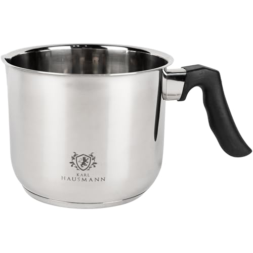 KARL HAUSMANN Edelstahl Milchtopf Induktion - 1.6L - Milchtöpfe mit Ausgießer - Simmertopf mit Bakelitgriff - Milchkanne - Wassertopf - Milchkochtopf - Kochtopf - Kleiner Topf - Puddingtopf