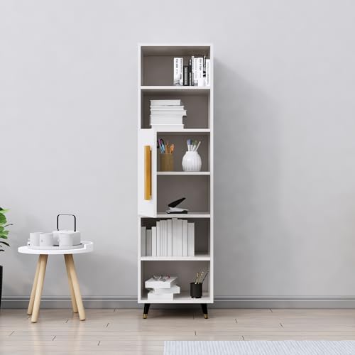 Image of Bniture Bookshelf for Home | Engineered Wood Book Shelf with 1 Door & 4 Shelf | Open Book Shelf Stand for Library | Multipurpose Display Organizer for Living Room, Study & Office | Frosty White
