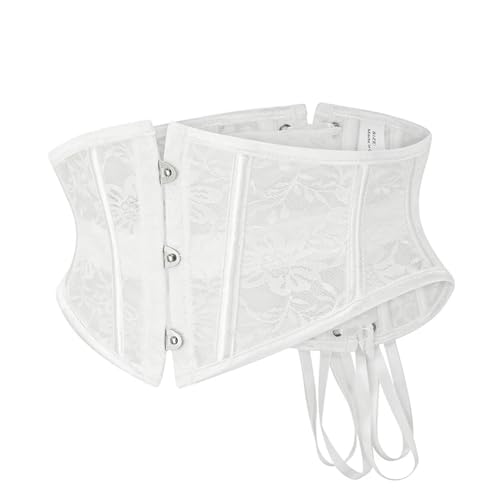 Corset Belt Womens Steel Boned Satin Underbust Waist Training Lace Corset Underbust Corset Lace Up Corset for Parties, Shopping, Dinners(White,XXL)3