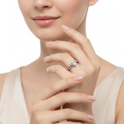 Image of Choose Your Gemstone Three Quarter Diamond CZ Gallery Bridal Ring Set 925 Sterling Silver Marquise Shape Wedding Ring Sets for WomenUS Size 4 to 12