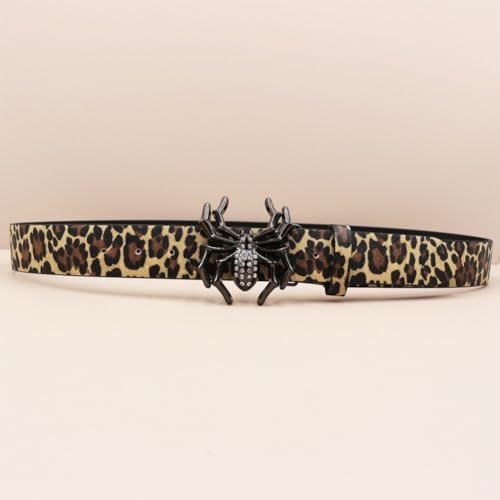 Ceinture léopard en cuir PU à boucle araignée strassée robuste - 7