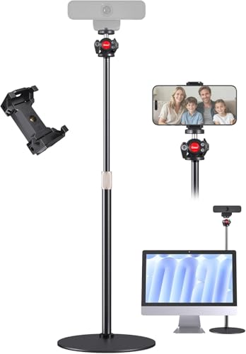 Etour Webcam Ständer Halterung Tischhalterung für Logitech C920 C922 BRIO Tischstativ mit Handyhalterung & 360 Drehbarem Kugelkopf für Live-Streaming mit 1/4 Gewinde
