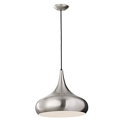 Image of 1 Bulb Ceiling Pendant Light Fitting - Brushed Steel - LED E27 100W Bulb
