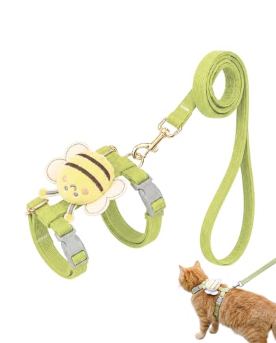 XUKZIMA Arnés para Gatos Antiescape con Correa, Talla M, Verde, 1 Ud | Pechera Ajustable y Suave con Diseño de Abeja para Gatitos y Perros Pequeños, Ideal para Paseos Seguros